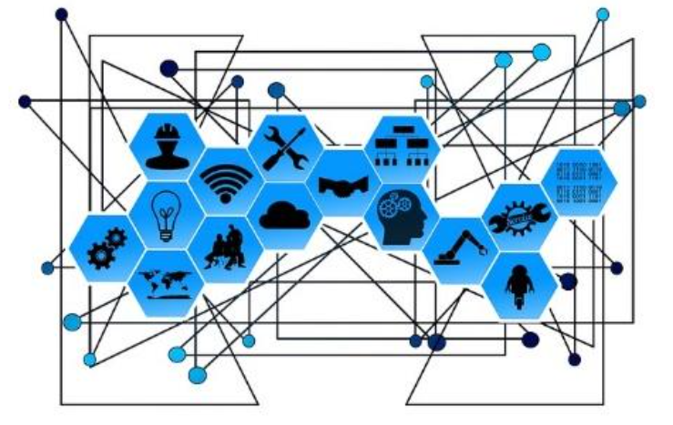 Fábrica moderna com robôs industriais